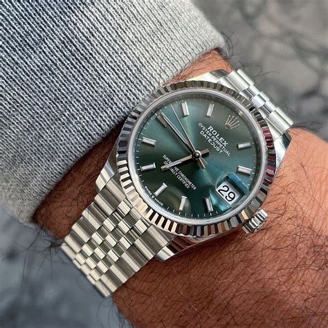 rolex oyster perpetual datejust green face|rolex green dial watch price.